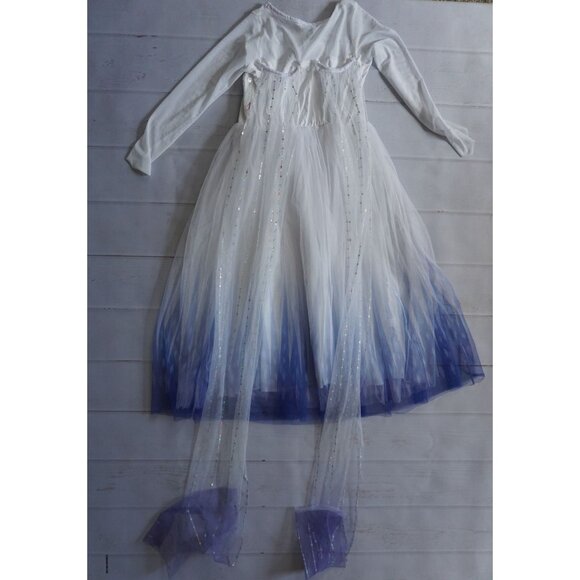 Frozen Elsa Girls White Sequined Gown w/ Trail – Size 150 (US Girls 10-12) - Picture 8 of 9